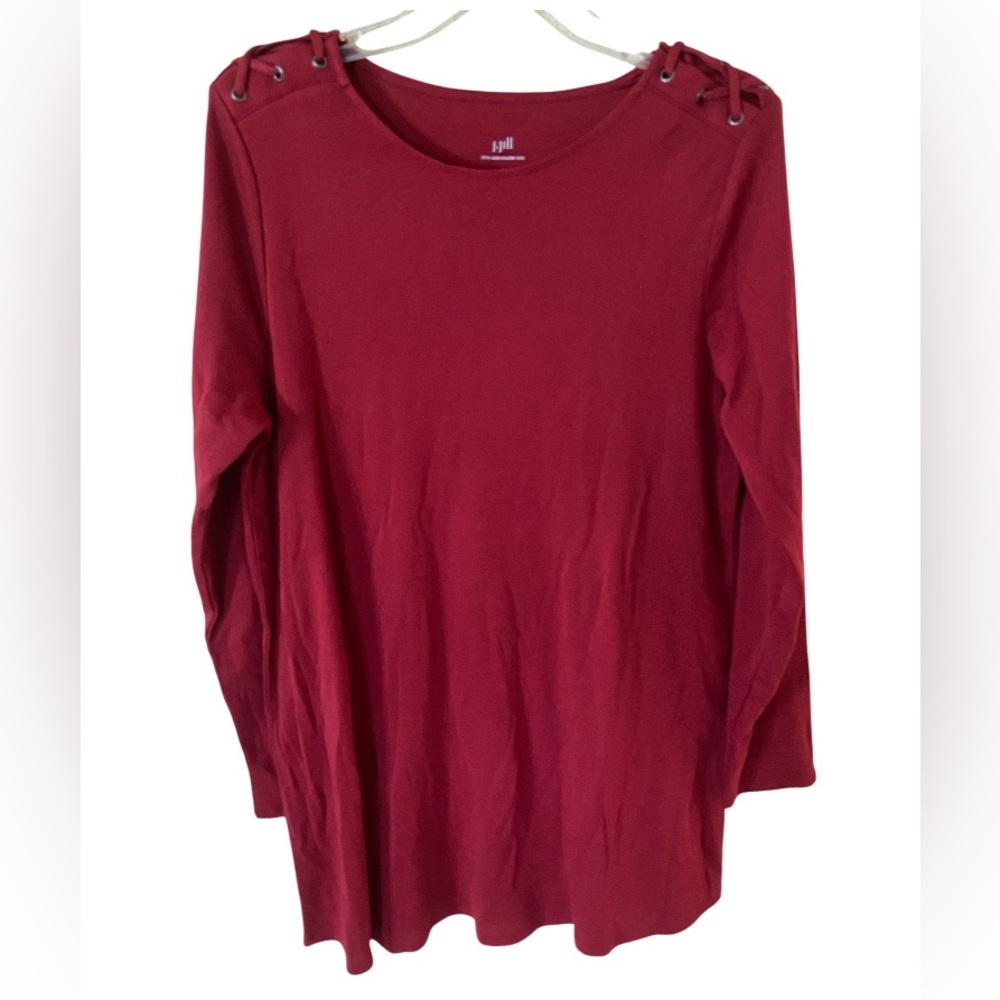 J Jill Prima Cotton Red Long Sleeve Tunic with Shoulder Details size L